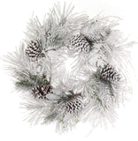 Flocked Pine Wreath with Lifelike Brown Pine Cones | 24