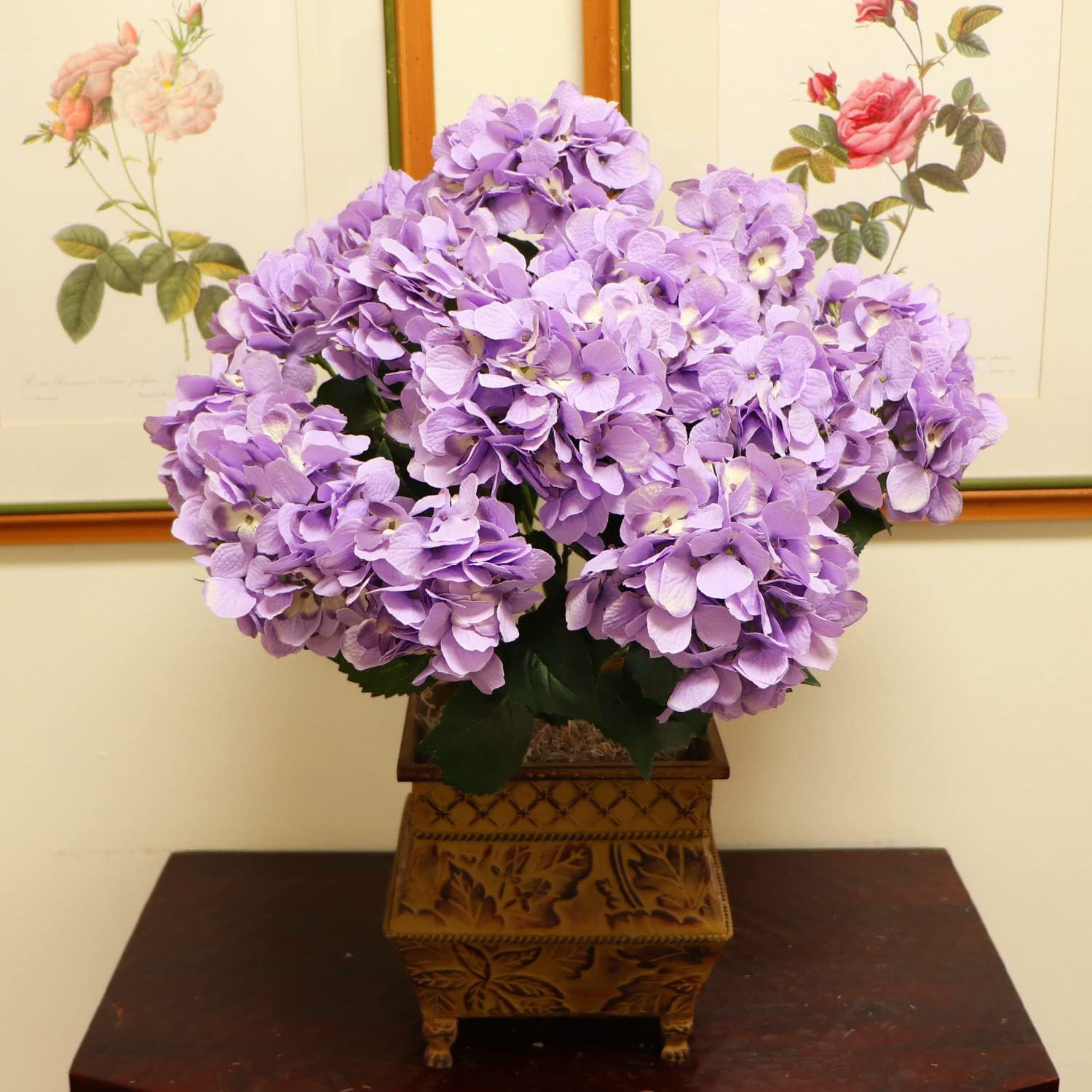 UV Soft Lavender Hydrangea Bush with 5 Silk Flowers, Floral Home by Artificial Flowers