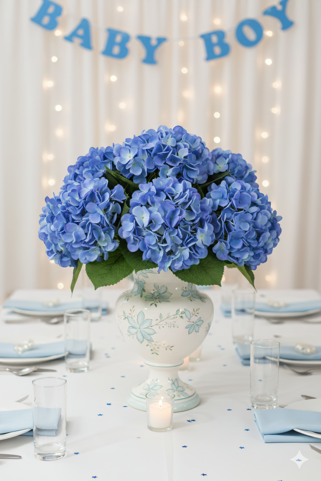 18" Median Blue Hydrangea Stem with 7" Bloom β Realistic Artificial Silk Flower for Home, Wedding & Event Decoration