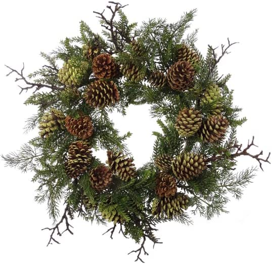 Christmas Wreath 24" Artificial Pine Natural Moss Cones Wreaths ArtificialFlowers
