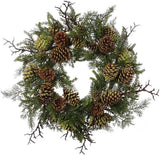 Christmas Wreath 24" Artificial Pine Natural Moss Cones Wreaths ArtificialFlowers