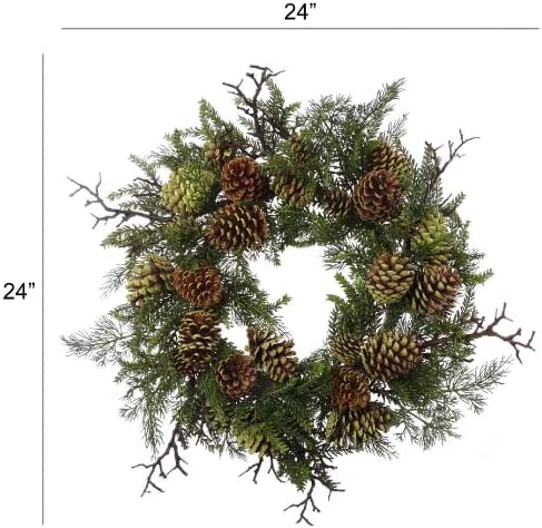 Christmas Wreath 24" Artificial Pine Natural Moss Cones Wreaths ArtificialFlowers