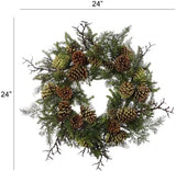 Christmas Wreath 24" Artificial Pine Natural Moss Cones Wreaths ArtificialFlowers