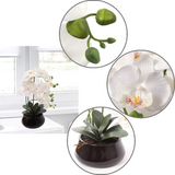 Artificial White Phalaenopsis Orchid Arrangement In Ceramic Pot-18"  ArtificialFlowers   