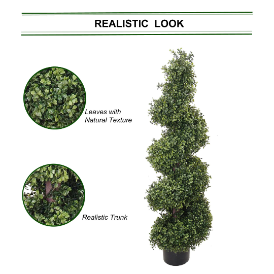 Artificial Artificial Boxwood Spiral Topiary Indoor Outdoor- 4' artificial boxwood artificialflowersdotcom