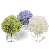 Artificial Glass Vase Blue Hydrangea Arrangement-  4"x4"  artificialflowersdotcom   