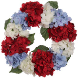 Artificial White, Blue and Red Hydrangea Wreath - 18