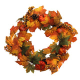 18-Inch Autumn Maple Leaf Wreath with Berries and Gourds - Artificial Fall Door Decor