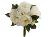 Real Touch White Silk Peony Bouquet - 10