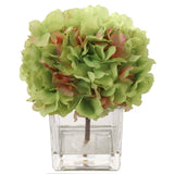 Artificial Glass Vase Green Hydrangea Arrangement-  4"x4"  artificialflowersdotcom   