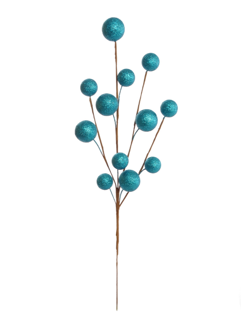 Elegant 18-Inch Turquoise Glitter Ball Spray - Set of 6 Sparkling Decorative Picks for Floral Arrangements, Event Decor, and Crafts
