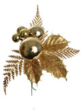 Artificial Glitter Holly Christmas Pick with Ball
