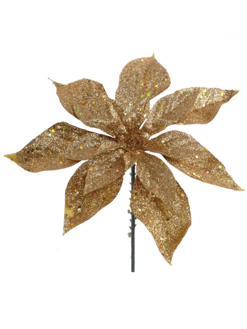 Sparkling 10-Inch Gold Glitter Poinsettia - Set of 6 Festive Christmas Flowers for Holiday Decorations and Crafts
