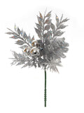 Sophisticated Set of 5 Silver Glitter Ruscus Picks with Cones & Balls - Elegant Décor Accents for Holidays, Wreaths, and Stylish Table Centerpieces