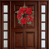 22" Velvet Poinsettia Wreath with Lifelike Red Berries, 2-Pack for Festive Christmas Decor - Perfect for Holiday Displays and Centerpieces