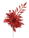 Charming 7" Glittered Poinsettia Cedar Holly Pick in Red - Set of 60 Pieces - Festive Holiday Decorations - Sparkling Glitter Accents