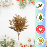 Gold Glitter Pine Bush with 7 Sprays – Festive Holiday Accent for Christmas Décor, Floral Arrangements & Seasonal Displays