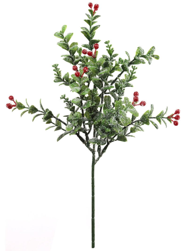 16-Inch Iced Boxwood Berry Spray - Realistic Artificial Greenery - Set of 36 Pieces for Holiday Decor