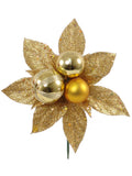 24-Inch Glitter Poinsettia Picks – Sparkling Holiday Floral Accents with Ornament Balls for Christmas Trees, Wreaths & Garlands (Multi-Pack Options)