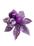 24-Inch Glitter Poinsettia Picks – Sparkling Holiday Floral Accents with Ornament Balls for Christmas Trees, Wreaths & Garlands (Multi-Pack Options)