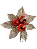 24-Inch Glitter Poinsettia Picks – Sparkling Holiday Floral Accents with Ornament Balls for Christmas Trees, Wreaths & Garlands (Multi-Pack Options)