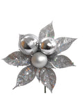 24-Inch Glitter Poinsettia Picks – Sparkling Holiday Floral Accents with Ornament Balls for Christmas Trees, Wreaths & Garlands (Multi-Pack Options)
