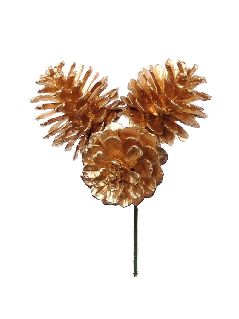 1.5-Inch Gold Pine Cone Pick - Set of 12 Pieces - Holiday Craft Decorations - Miniature Pinecones for Wreaths, Garland, Floral Arrangements - Natural Rustic Accent