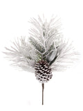 18-Inch Snow Pine Leaf and Cone Pick - Set of 6 Pieces - Realistic Winter Decorations for Christmas, Crafts, and Floral Arrangements