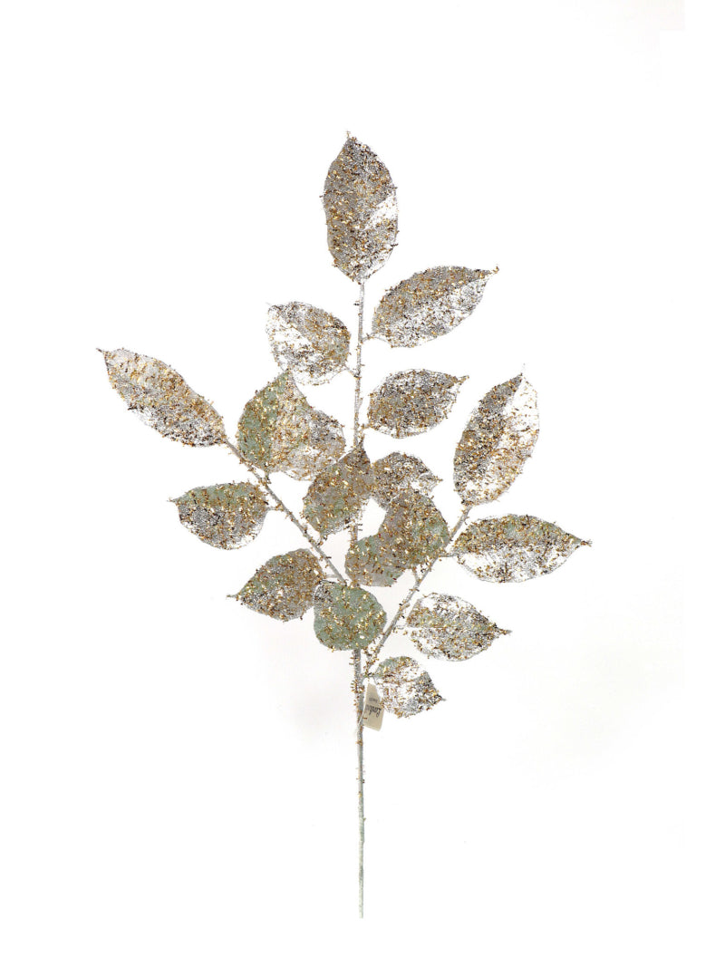20" Gold & Silver Glitter Salal Leaf - Pack of 36 - Sparkling Decorative Foliage for Crafts and Events