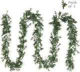 Floral Home by Artificial Flowers 2-Pack 9ft Boxwood Garland, Snow Frosted with 385 Tips, Christmas Decor, Perfect for Mantel, Tree, or Staircase Accents