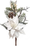 16-Inch Premium Frosted Poinsettia Pine Spray - Elegant Artificial Christmas Floral Accent - Winter Wonderland Iced Flower Stems for Festive Holiday Centerpieces and Wreaths