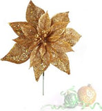 Floral Home by Artificial Flowers 6-Pack Sparkling Gold Glitter Poinsettia Flower Picks, 8.5" Wide Heads, Festive Holiday Decor, Christmas Tree or Wreath Accent