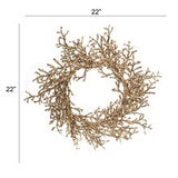 Set of 2: Artificial Iced Gold Twig Wreath | 22" Wide | Holiday Accents | Indoor/Outdoor Use | Winter | Home & Office Decor