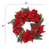 22" Velvet Poinsettia Wreath with Lifelike Red Berries, 2-Pack for Festive Christmas Decor - Perfect for Holiday Displays and Centerpieces