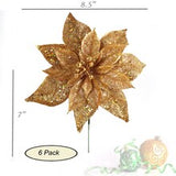 Floral Home by Artificial Flowers 6-Pack Sparkling Gold Glitter Poinsettia Flower Picks, 8.5