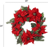 Premium Handcrafted 22-Inch Festive Wreath with Vibrant Poinsettias, Lush Pine, and Rich Berries - Ideal for Christmas and Winter Holiday Home Deco