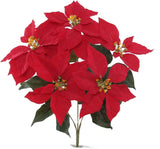 Floral Home by Artificial Flowers 20" Red Velvet Poinsettia Bush - Set of 6 - Realistic Artificial Flowers for Christmas Decorations, Floral Arrangements, and Holiday Crafts