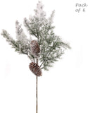 Elegant 20-Inch Faux Snow Pine Picks with Pine Cones, Set of 6 - Winter-Themed Decorations, Rustic Holiday Embellishments, Festive Greenery for Seasonal Display