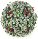 Floral Home by Artificial Flowers 7-Inch Green Glitter Boxwood Ball with Red Berries - 6-Pack, Festive Holiday Decor, Ideal for Christmas Arrangements & Wreaths - Perfect for Home, Office