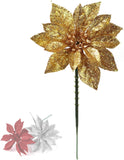 Sparkling Gold Poinsettia Flower Picks | Vibrant Glitter Holiday Xmas Accents | Trees, Wreaths, & Garlands | Gift Wrapping | Christmas Picks | Home & Office Decor (Set of 48)