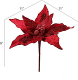 Red Velvet Poinsettia Flower Stem | 11" Wide | 10 Lifelike Silk Petals | Holiday Xmas Accents | Christmas Florals | Home & Office Decor (Set of 6)