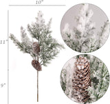 Elegant 20-Inch Faux Snow Pine Picks with Pine Cones, Set of 6 - Winter-Themed Decorations, Rustic Holiday Embellishments, Festive Greenery for Seasonal Display
