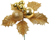 Luxurious Sparkling Holly Berry Picks with Ornate Balls, Premium Christmas Decoration Set, Festive Home Accents for the Holidays - Bundle of 12