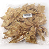 Floral Home by Artificial Flowers 6-Pack Sparkling Gold Glitter Poinsettia Flower Picks, 8.5" Wide Heads, Festive Holiday Decor, Christmas Tree or Wreath Accent