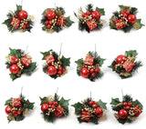 Festive Christmas Holly Decoration Set - 12 Pack Assorted Holly Picks, Red Berry Clusters, Glittered Balls & Gift Boxes - Perfect for Holiday Arrangements, Tree Trim & Seasonal Home Decor