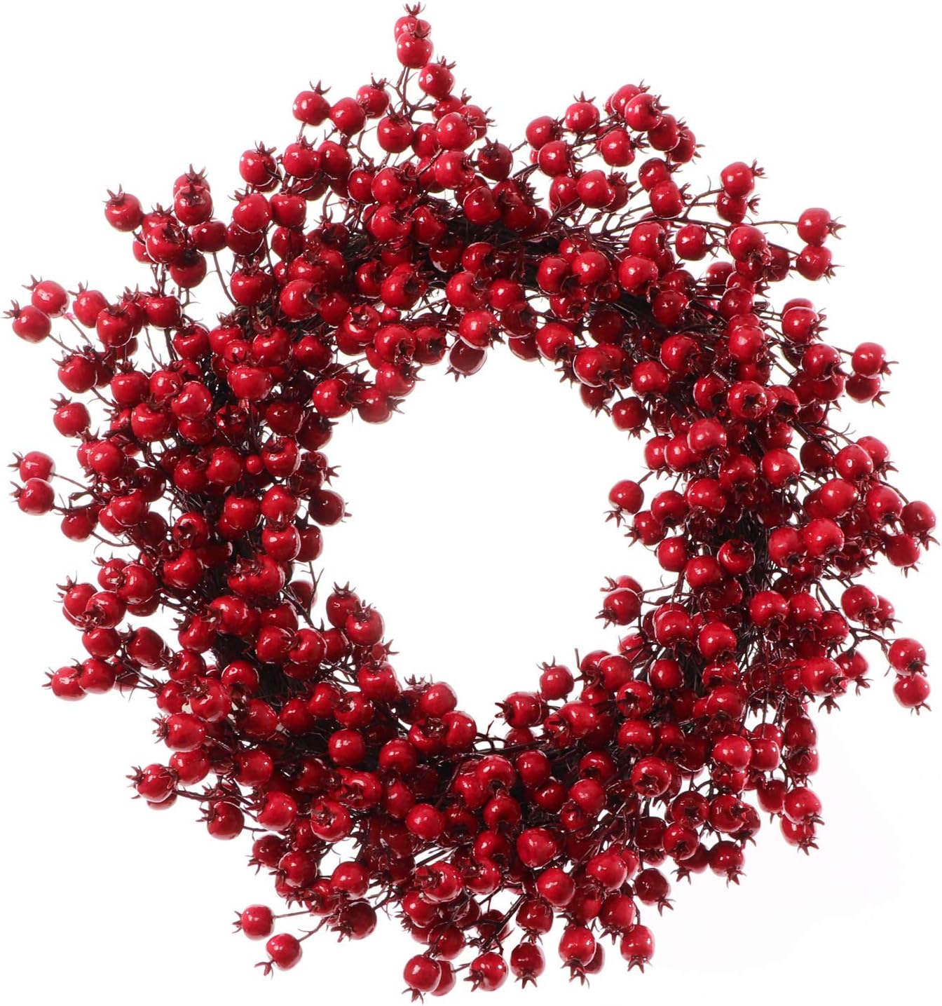 Red Hawthorn Berry Wreath | 22" Wide | Indoor/Outdoor Use | Holiday Xmas Accents | Christmas Wreaths | Home & Office Decor (Set of 2)