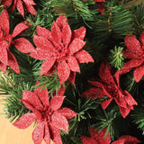 Set of 6 - Festive 8.5" Glitter Poinsettia Christmas Ornaments - Perfect for Holiday Decorating and Home Festivities