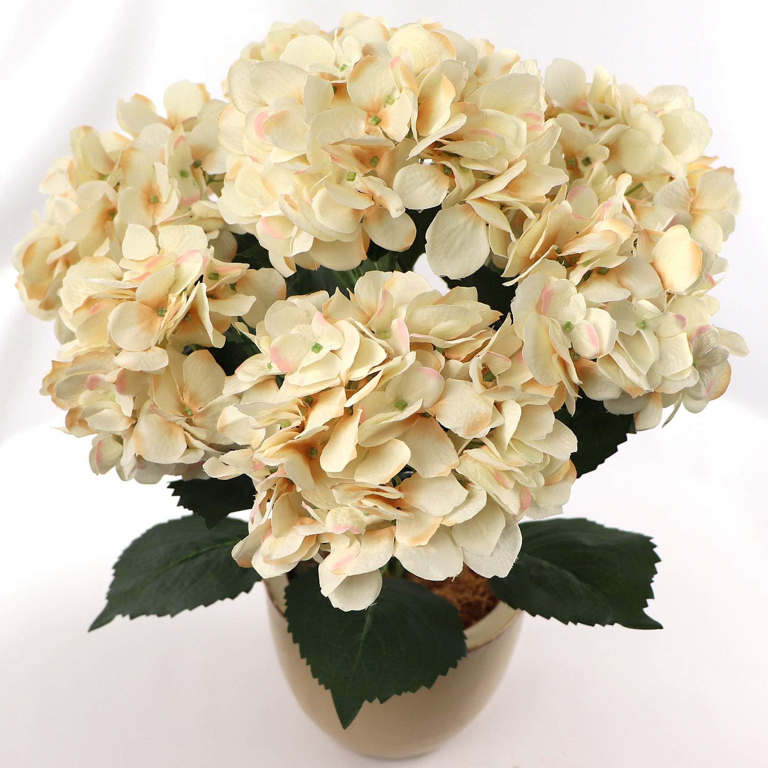 Hydrangea Silk Flower Bush, Seven Heads Per Bush, UV Resistant, Indoor & Outdoor Silk Plant, Adjustable Stem, Rich Green Leaves, Wedding,