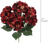 Artificial Silk Hydrangea Flower Stem, UV-Resistant, Burgundy, 20", 1 Piece