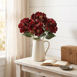 Artificial Silk Hydrangea Flower Stem, UV-Resistant, Burgundy, 20", 1 Piece